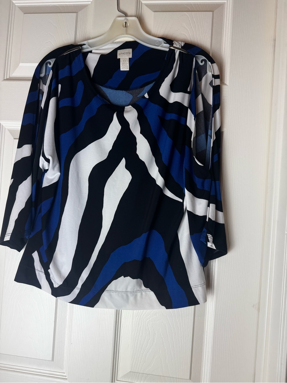 Chico's Blue Black White Abstract Wave-Print Blouse